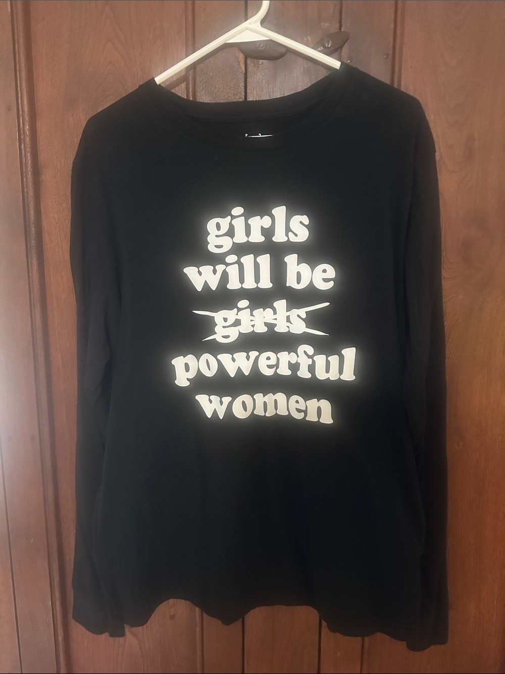George Black Long-Sleeve Tee with White 'Powerful Women' Graphic